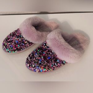 UGG Kids Scuffette II StellarSlippers with Multicolor Sequins and Purple Fur